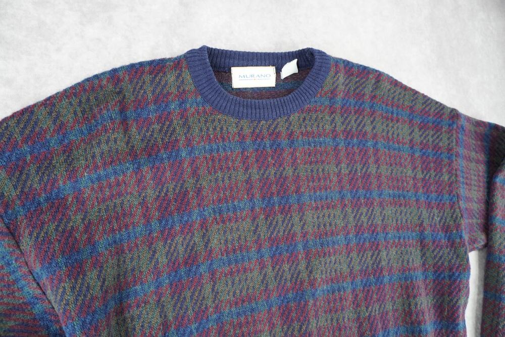 Vintage Murano Made in Italy Multicolor Striped Grandpa Sweater Medium